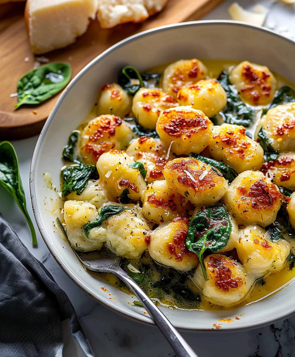 Cremiges Pesto Spinat Gnocchi Auflauf