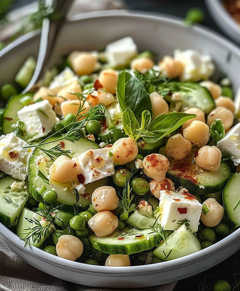 Gurkensalat Feta Kichererbsen