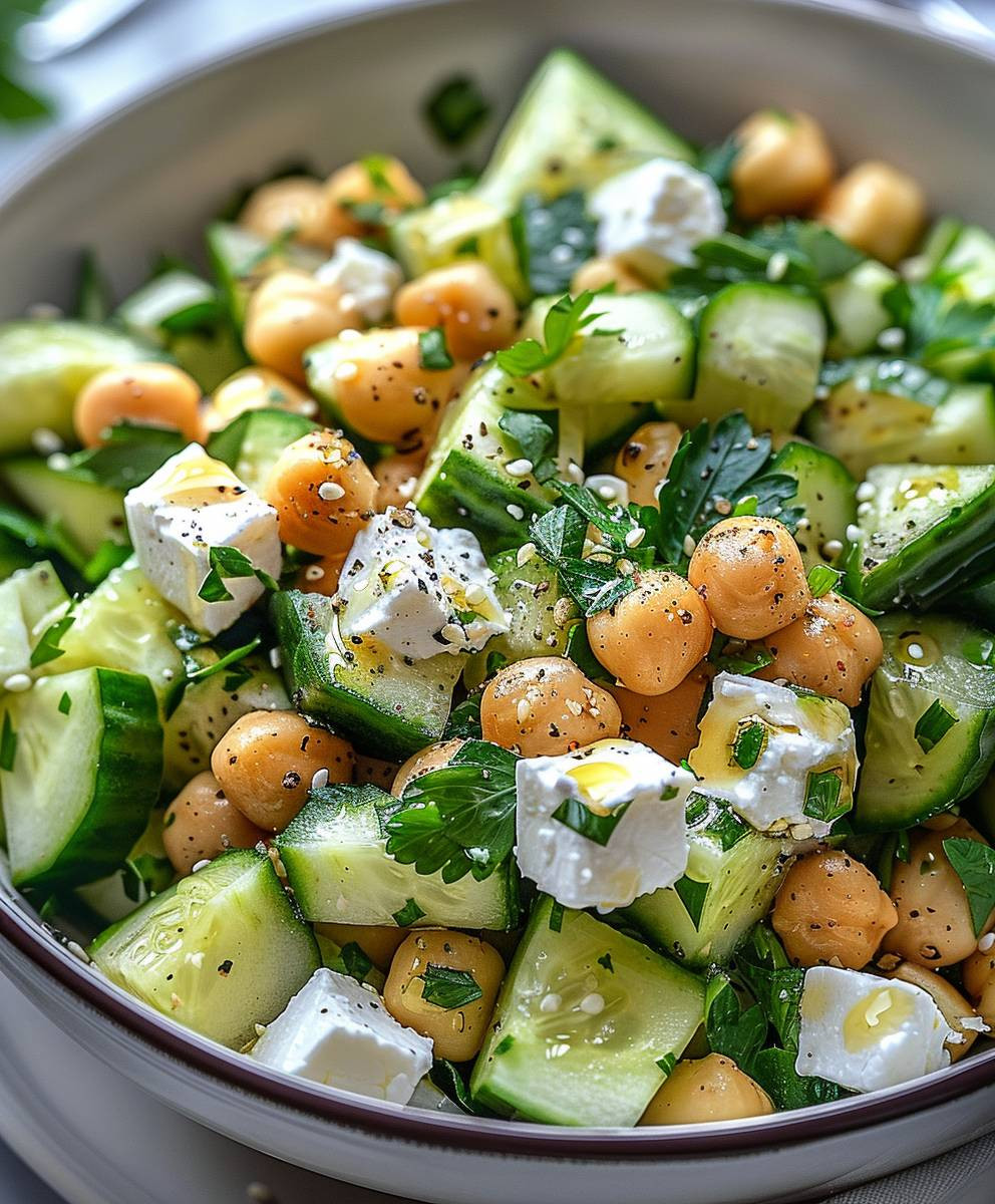 Gurkensalat Feta Kichererbsen