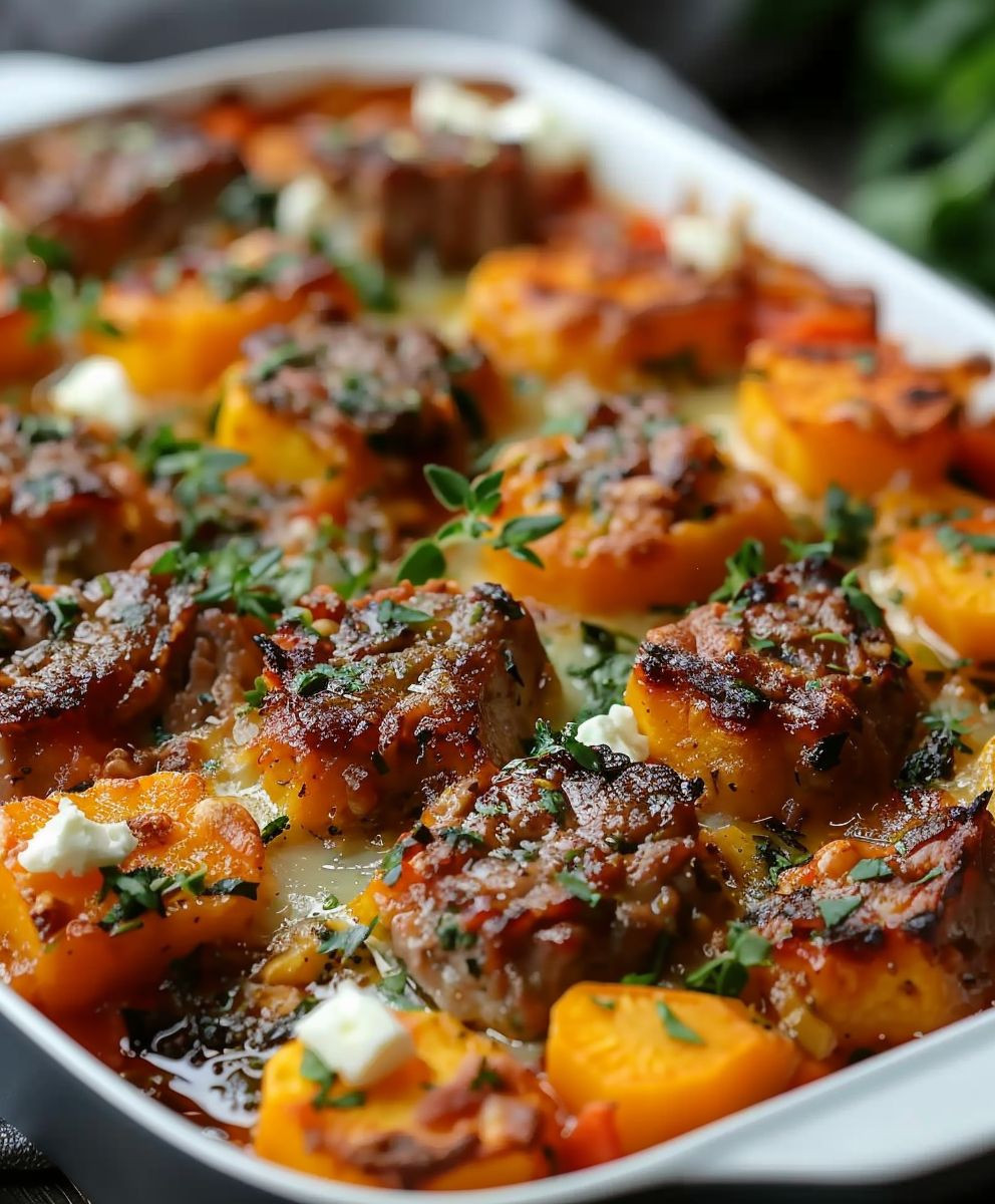 Süßkartoffel Hackfleisch Auflauf Feta