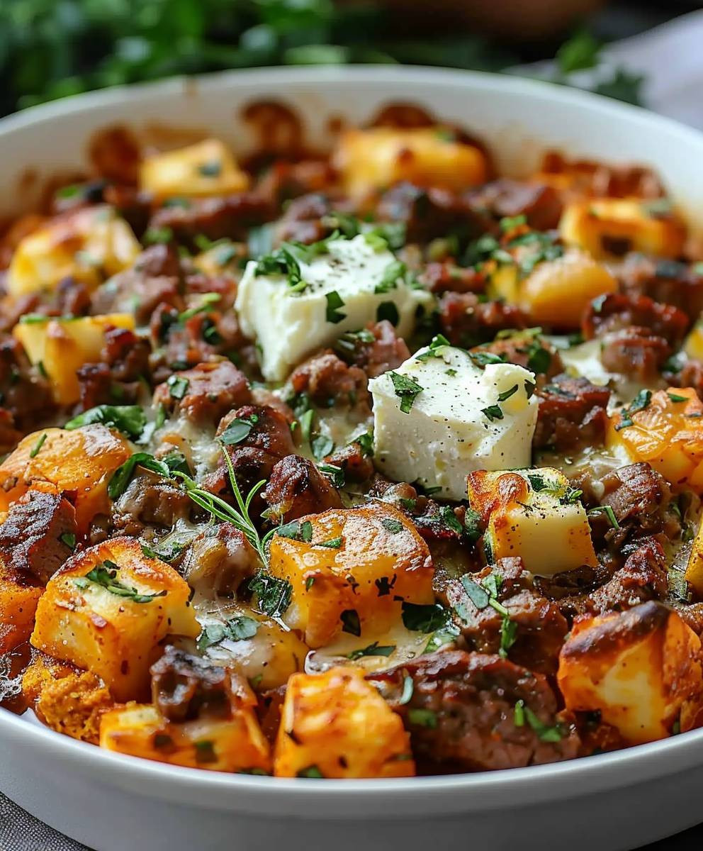 Süßkartoffel Hackfleisch Auflauf Feta