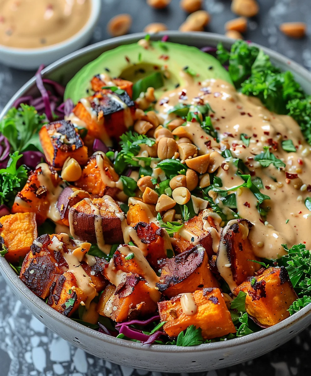 Thai Erdnuss Süßkartoffel Buddha Bowl: Gesund & Lecker