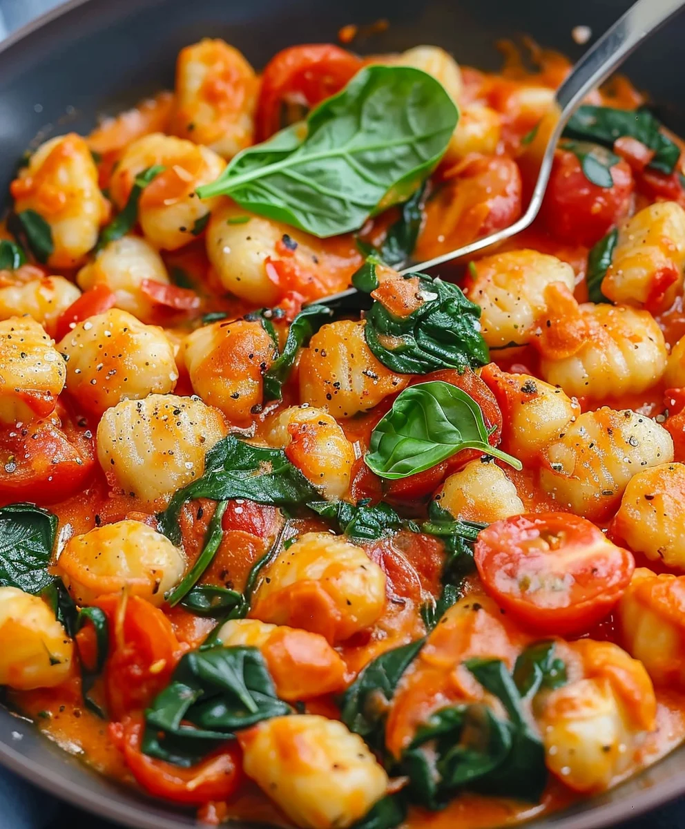 Schnelle Gnocchi Pfanne: Tomate Spinat – in Minuten fertig!