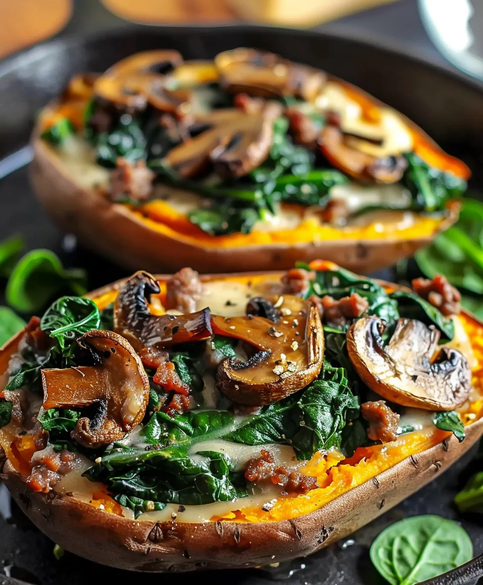 Gefüllte Süßkartoffeln: Beef-Champignons & Spinat Genuss!