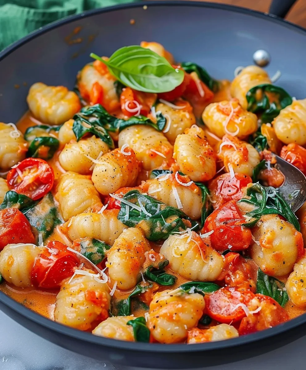 Schnelle Gnocchi Pfanne: Tomate Spinat – in Minuten fertig!