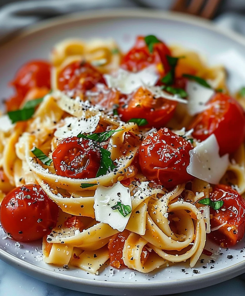 Cremige Geröstete Tomaten-Knoblauch-Pasta – Einfach & lecker.