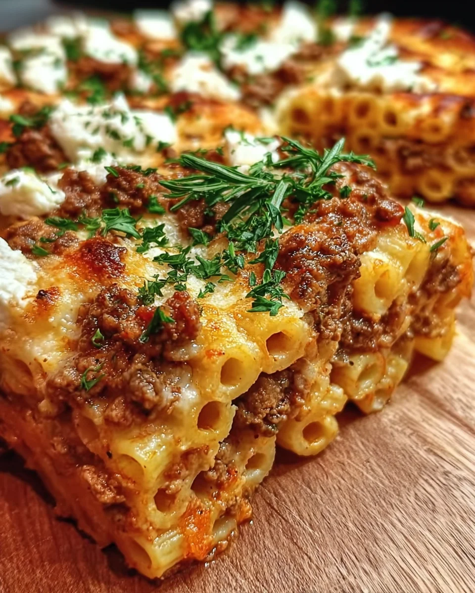 Griechischer Nudelauflauf mit Feta & würzigem Rinderhack