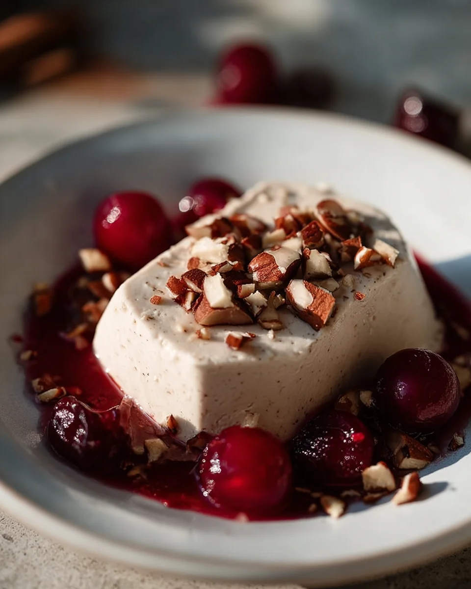 Cremiges Zimtparfait mit gebrannten Mandeln & Kirschextrakten