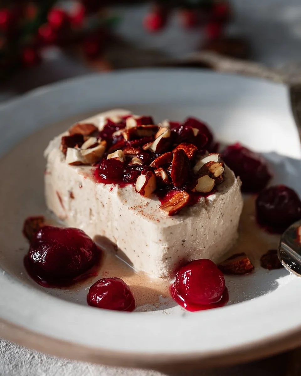 Cremiges Zimtparfait mit gebrannten Mandeln & Kirschextrakten