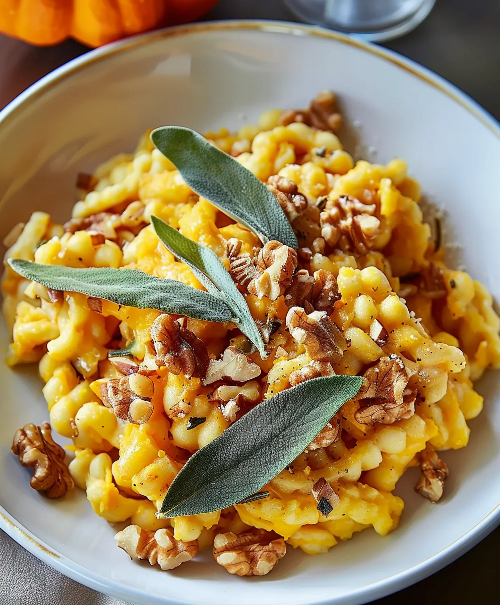 Cremige Kürbis-Spätzle mit Walnuss & Salbei - Dein Herbstessen