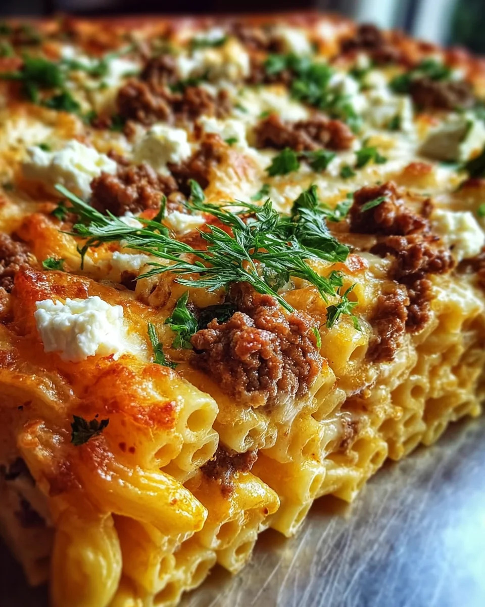 Griechischer Nudelauflauf mit Feta & würzigem Rinderhack