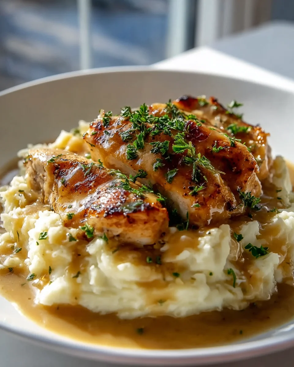 Hähnchen in Knoblauchsoße mit Käse-Kartoffelpüree Rezept