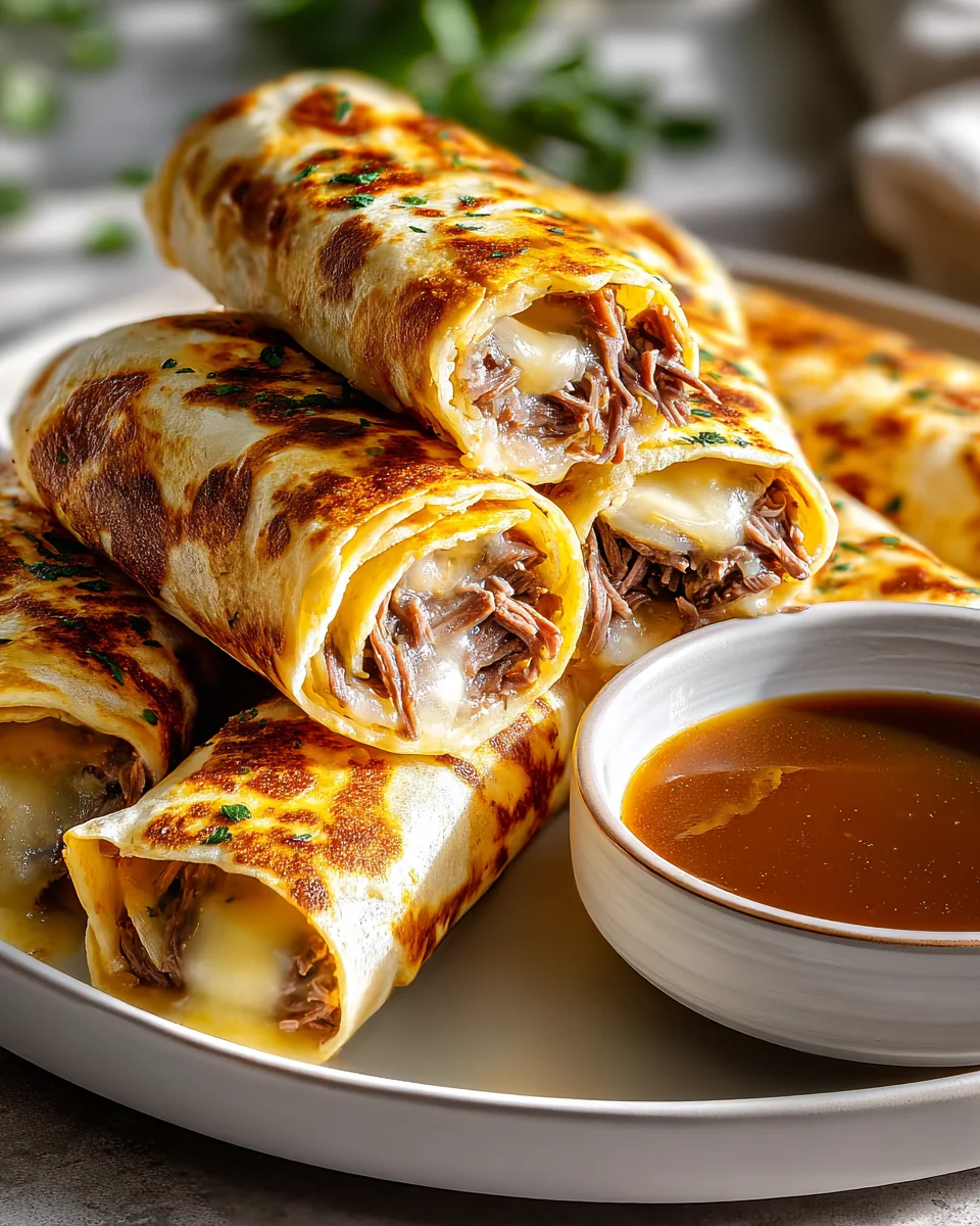 Leckere French Dip Tortilla Rollups mit Rindfleisch genießen!