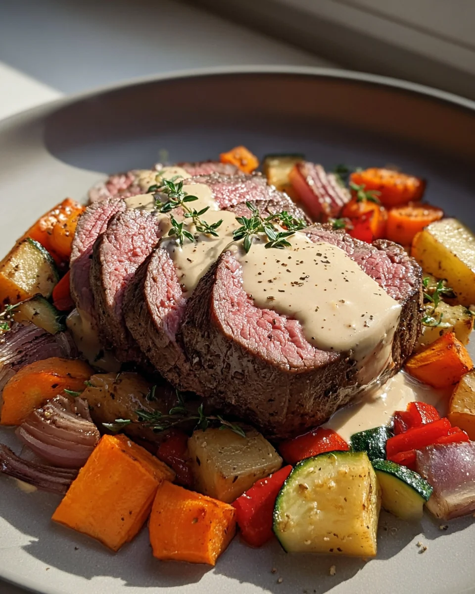 Saftiges Rinderfilet mit Knoblauch-Dijon-Sahnesauce genießen