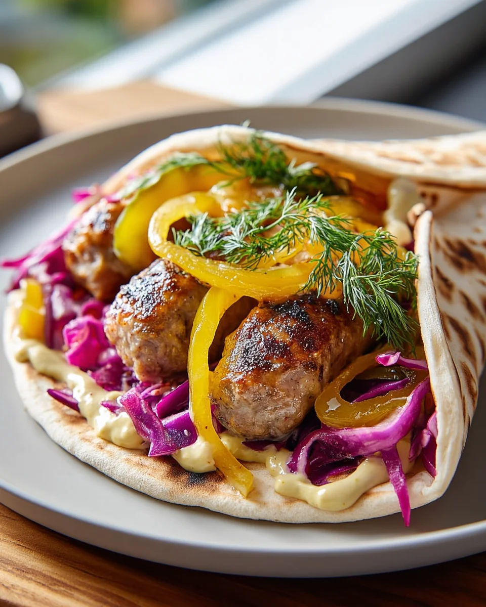 Leckere Weihnachtsmarkt Bratwurst Wraps mit Rindfleisch