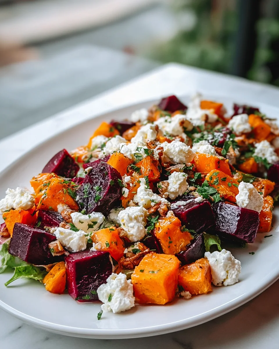 Röstgemüse-Salat mit Roter Bete, Süßkartoffeln & Feta