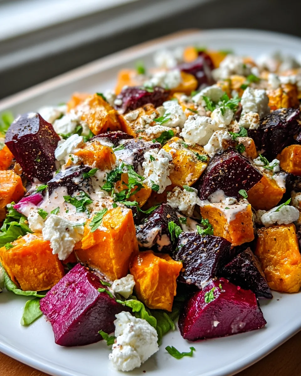 Röstgemüse-Salat mit Roter Bete, Süßkartoffeln & Feta
