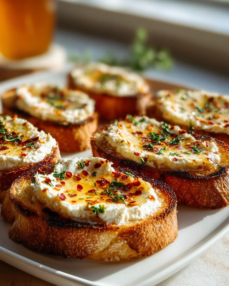 Entdecke cremig-süß-scharfe Feta Crostini mit Hot Honey!