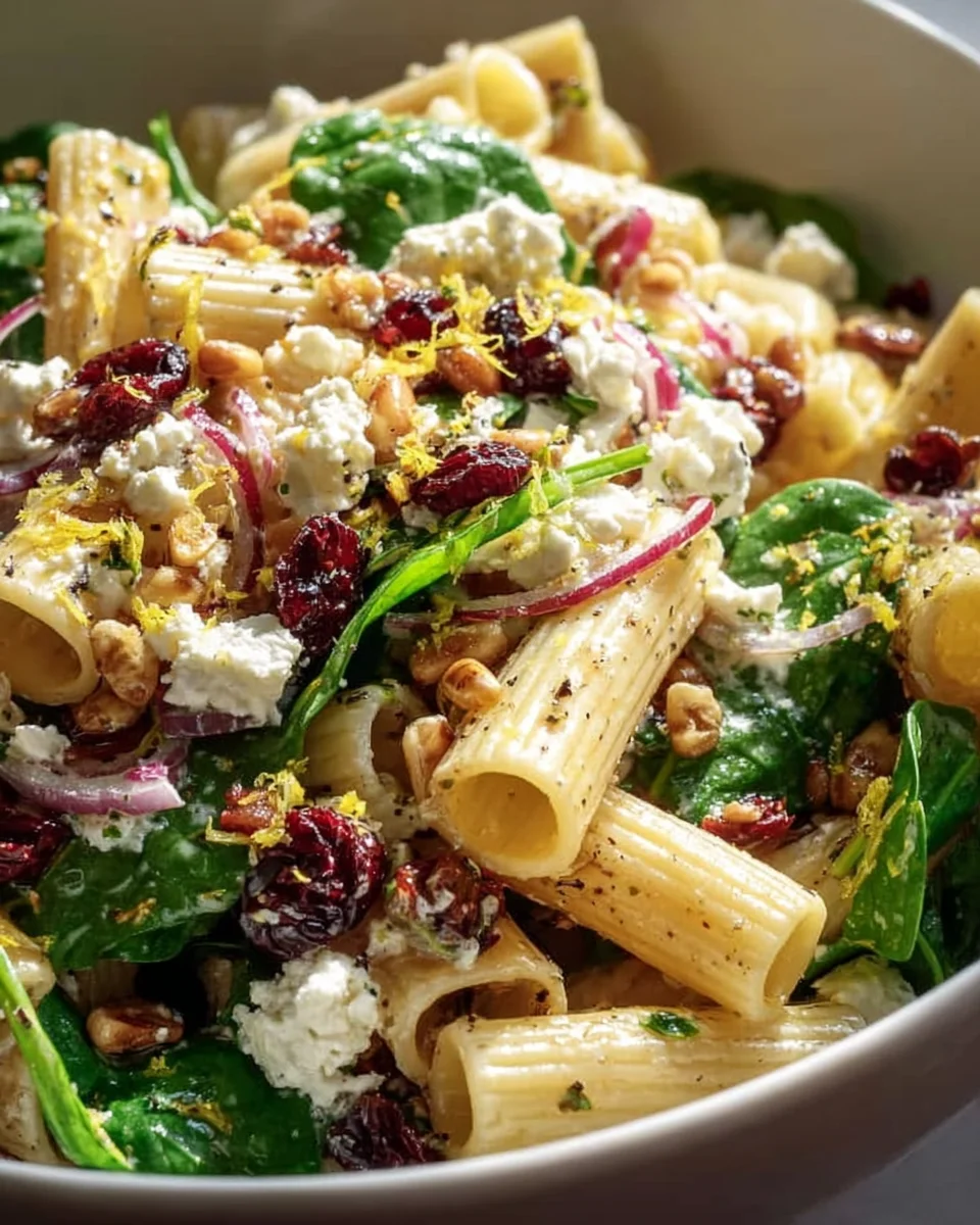 Feta-Cranberry-Rigatoni-Salat mit Zitronen-Vinaigrette