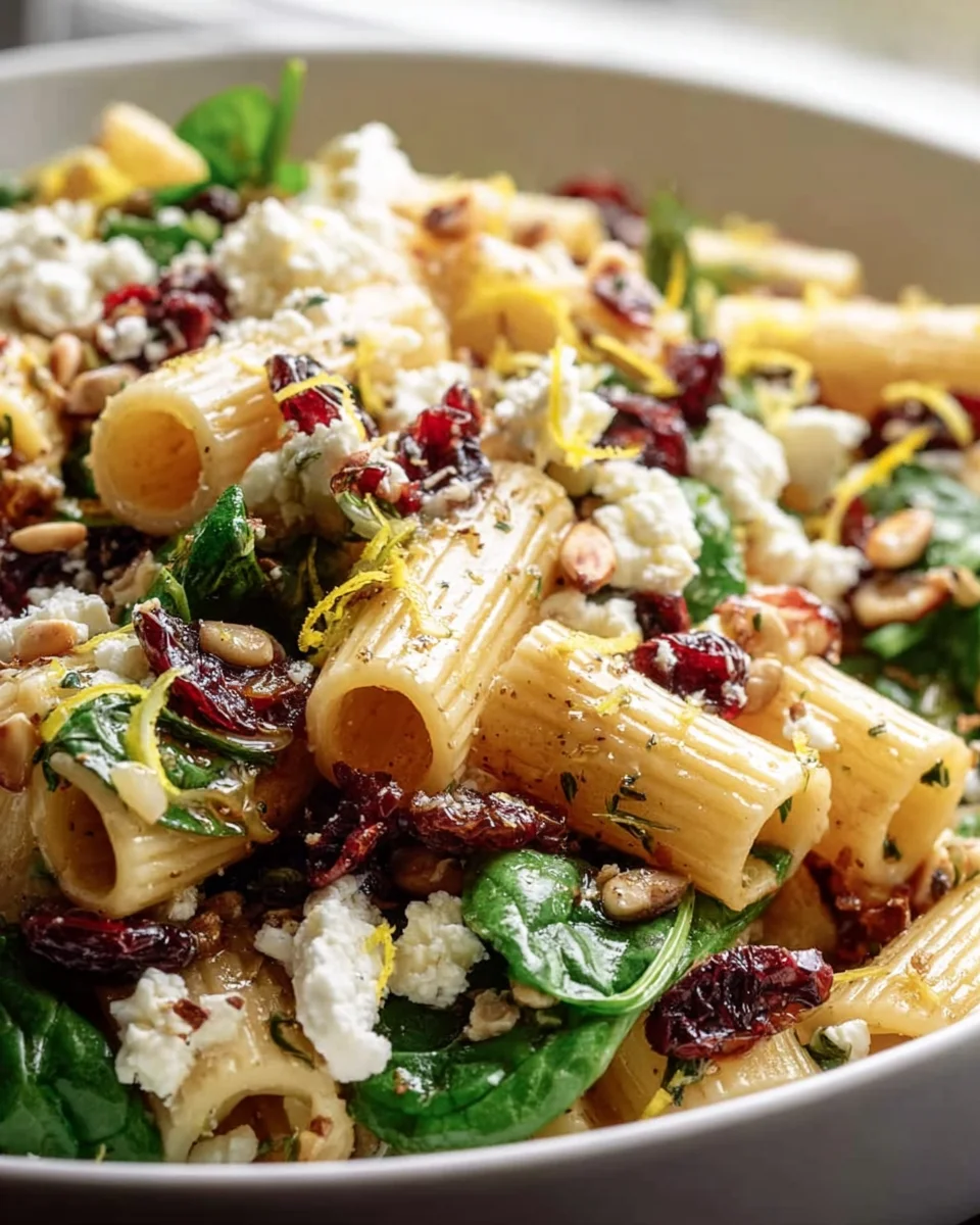 Feta-Cranberry-Rigatoni-Salat mit Zitronen-Vinaigrette
