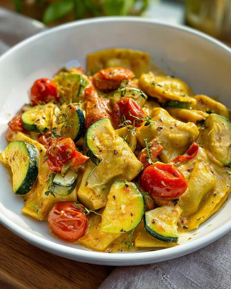Cremige Maultaschenpfanne mit Zucchini und Tomaten genießen