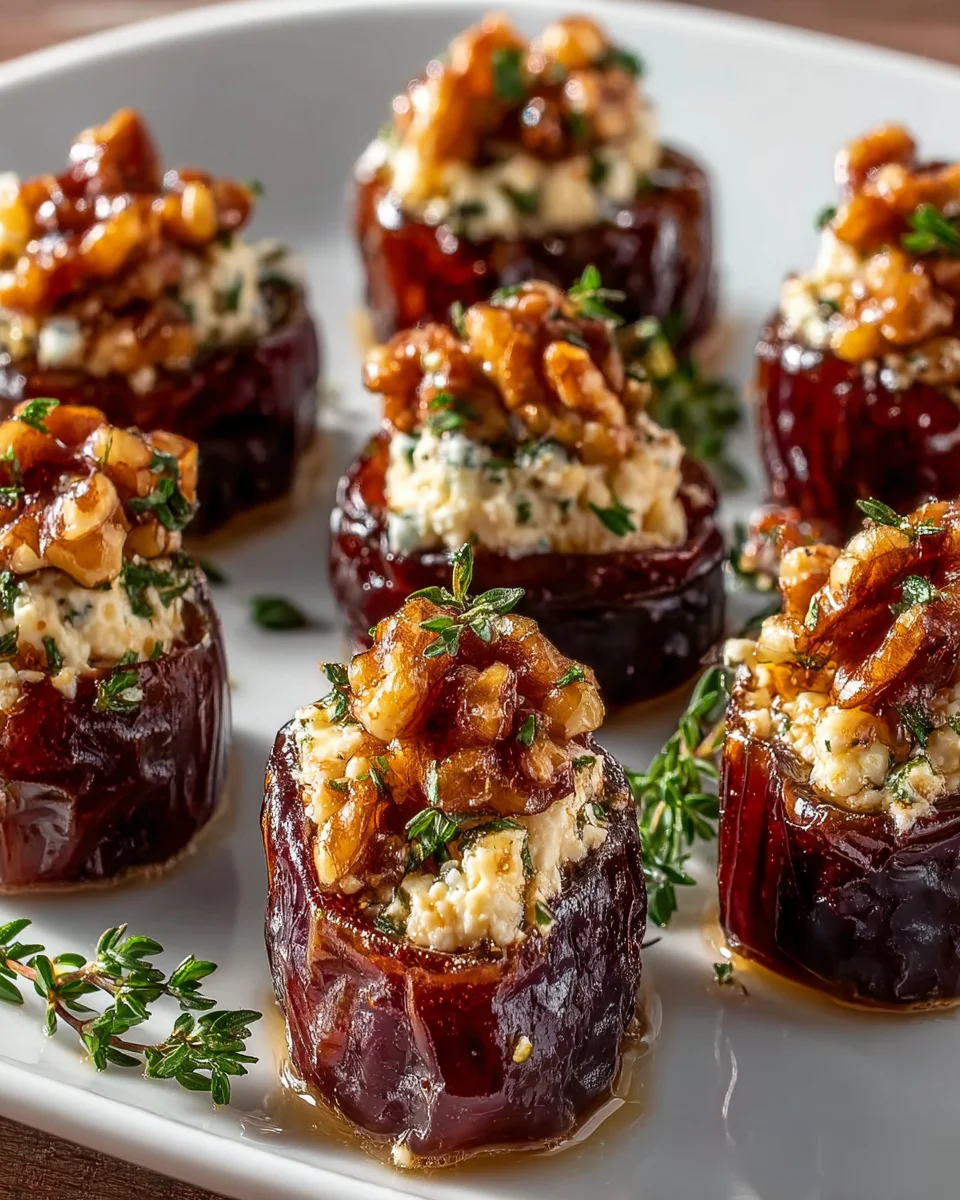 Feta Parmesan gefüllte Datteln mit Honig-Walnuss-Crunch