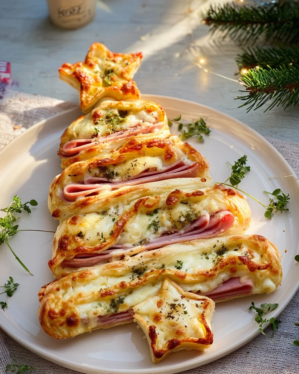 Pizza Weihnachtsbaum mit Käse & Rinderschinken – festlich!