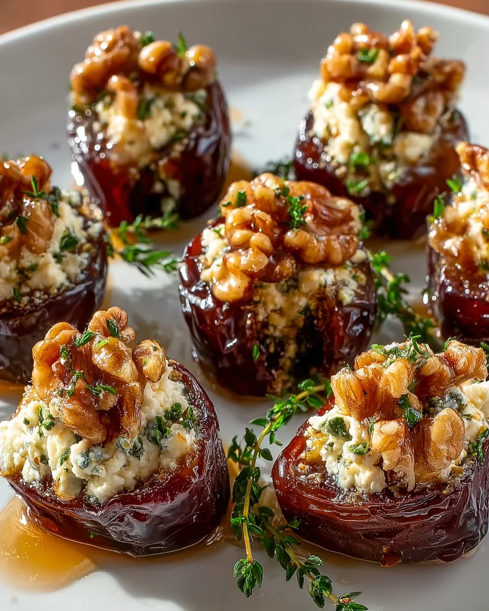 Feta Parmesan gefüllte Datteln mit Honig-Walnuss-Crunch