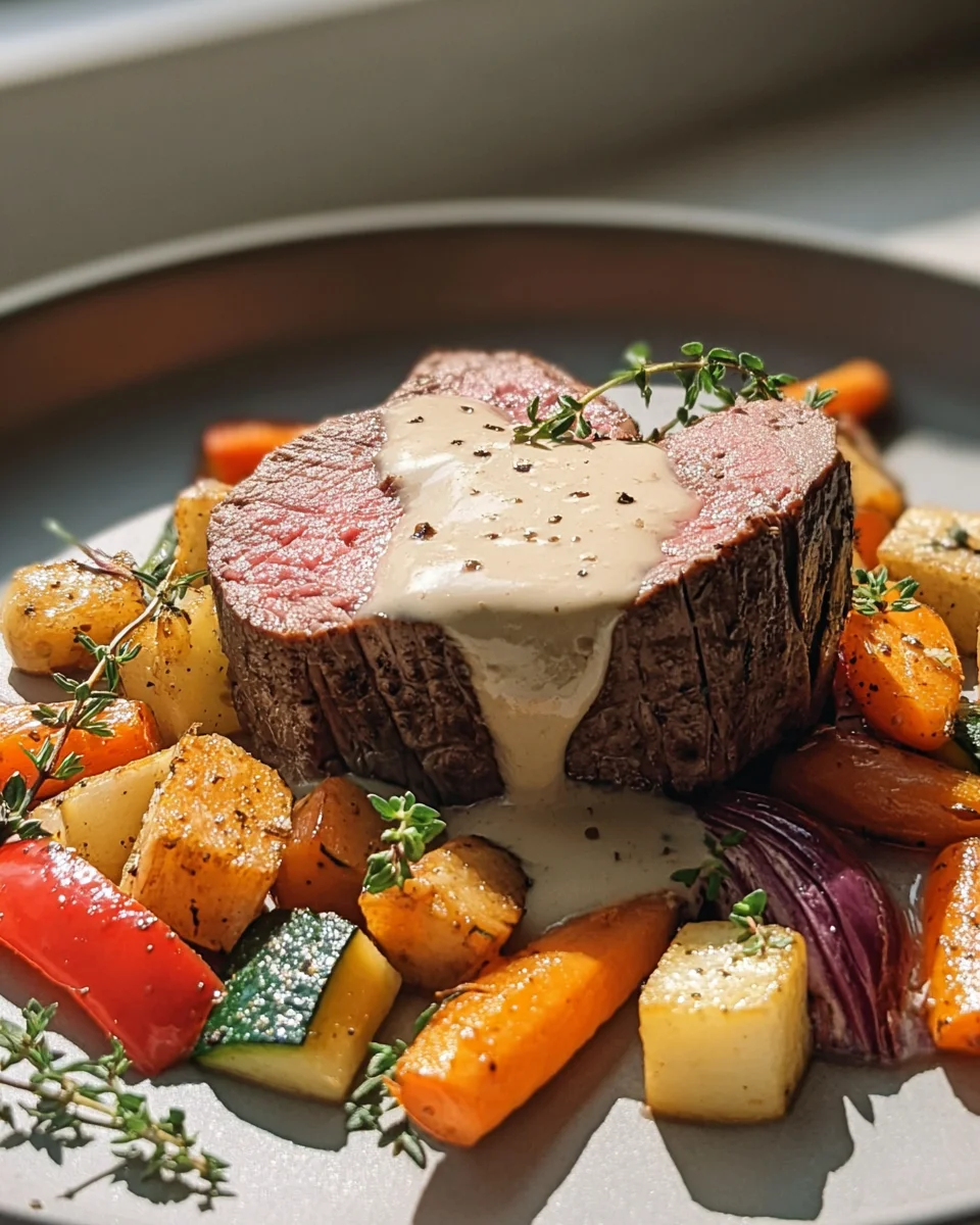 Saftiges Rinderfilet mit Knoblauch-Dijon-Sahnesauce genießen