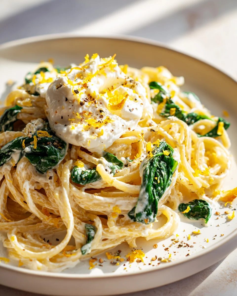 Zitronen Burrata Pasta mit Spinat: Frisch & Cremig!