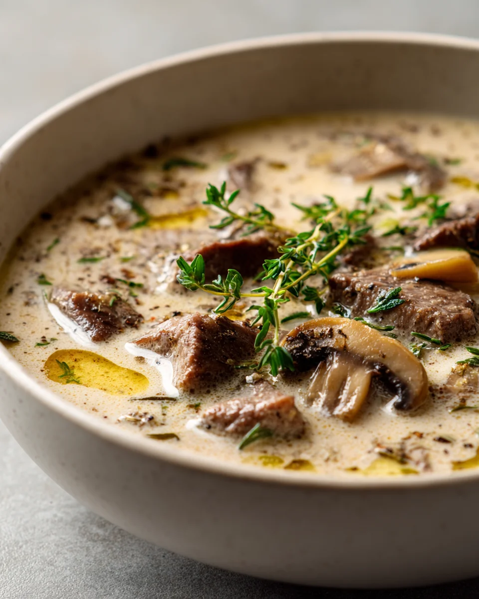 Cremige Champignon Suppe: Knoblauch & Thymian Genuss