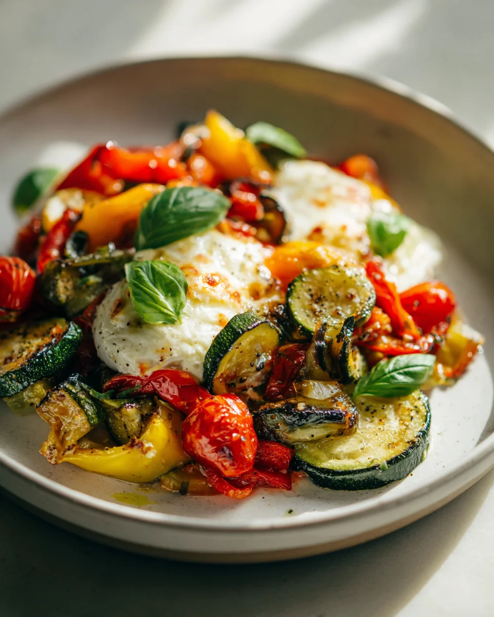 Lecker: Überbackener Mozzarella auf Ofengemüse – Schnell & Gesund