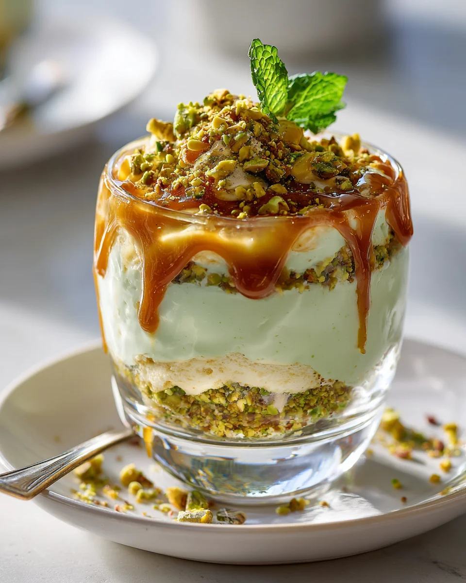 Pistazien Cheesecake Parfait: Cremiger Traum mit Karamell