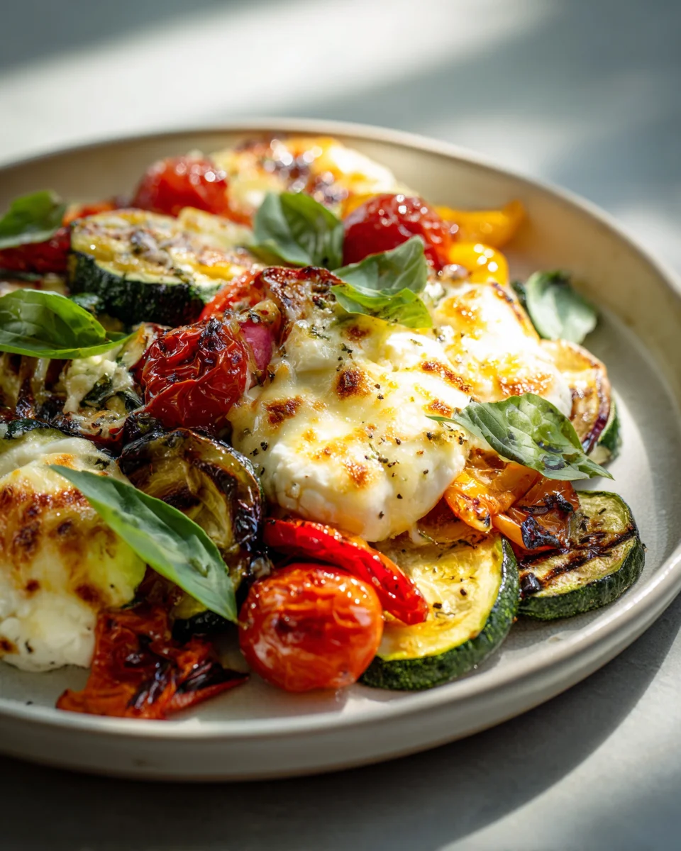 Lecker: Überbackener Mozzarella auf Ofengemüse – Schnell & Gesund