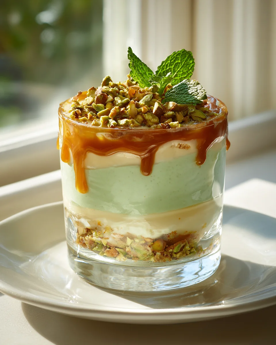 Pistazien Cheesecake Parfait: Cremiger Traum mit Karamell