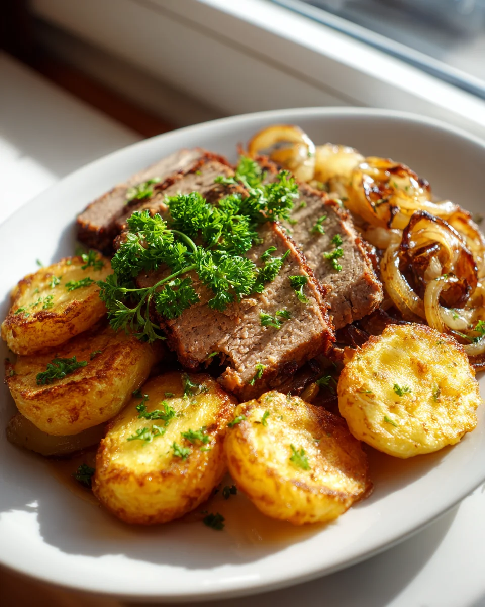 Hackbraten Skillet: Herzhaft mit Bratkartoffeln & Zwiebeln!