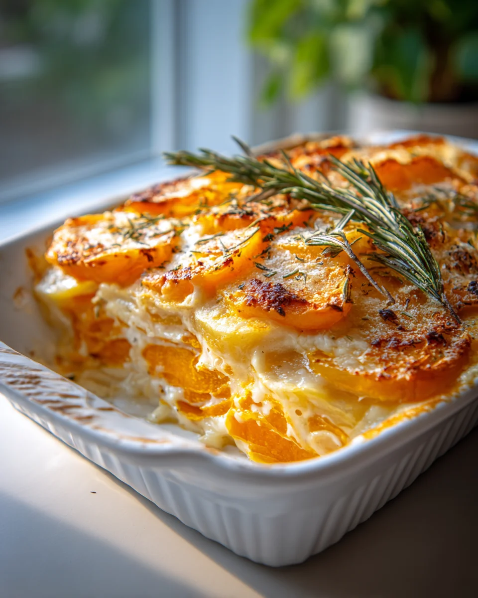 Rezept: Cremiger Kürbis Kartoffel Auflauf für Genießer