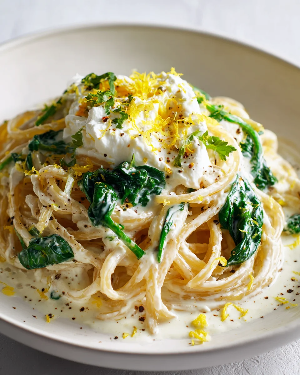 Zitronen Burrata Pasta mit Spinat: Frisch & Cremig!