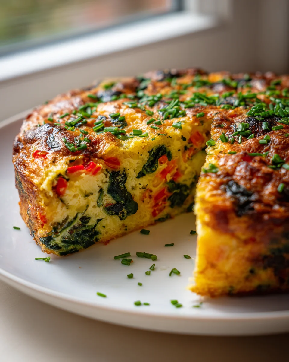 Herzhafter Frühstücks Gemüse Kuchen mit Ei und Kräutern