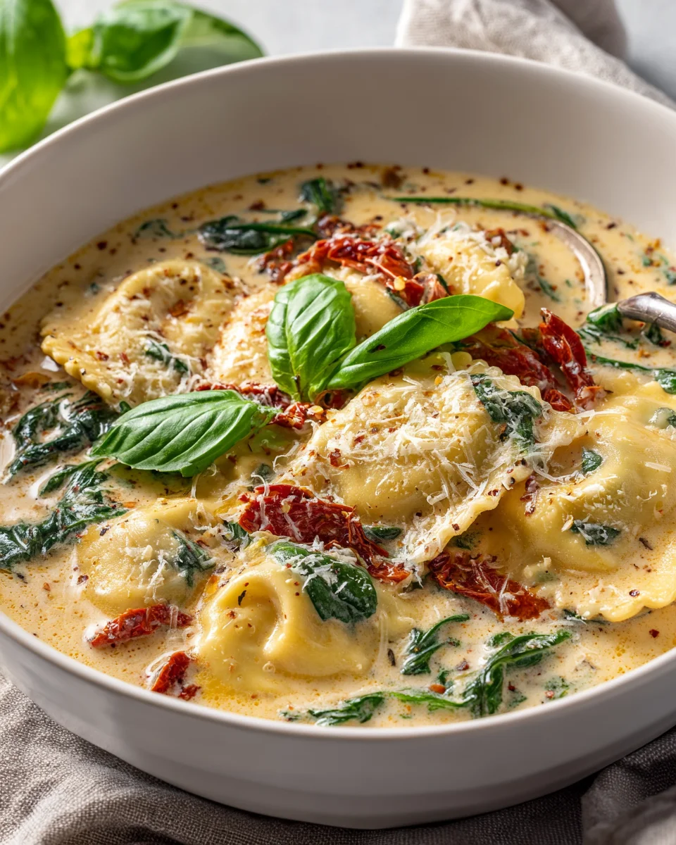 Einfaches Rezept: Cremige Toskana Ravioli Suppe zum Genießen