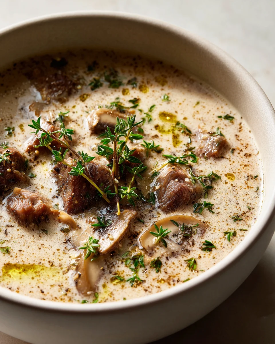 Cremige Champignon Suppe: Knoblauch & Thymian Genuss