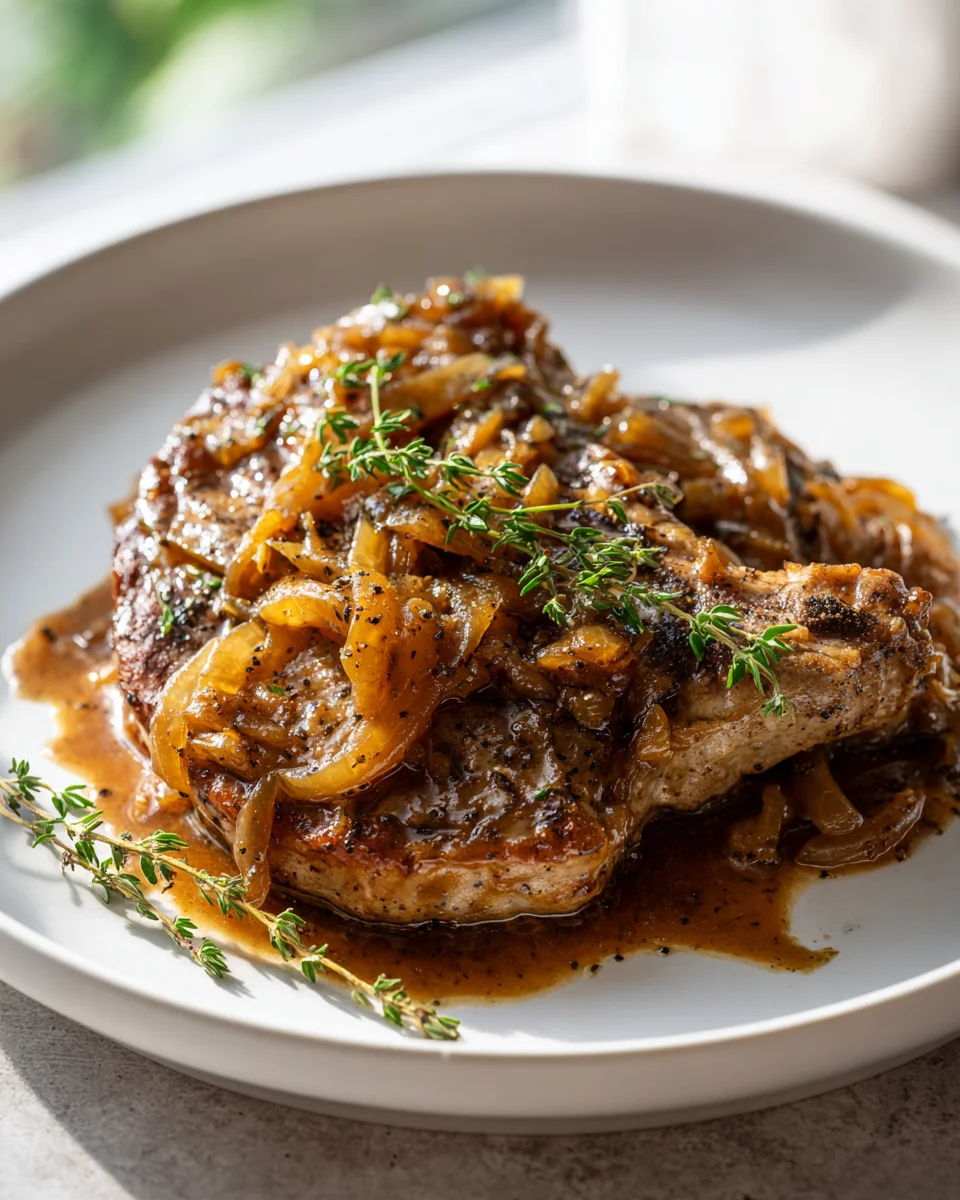 Französische Zwiebel-Rinderkoteletts & karamellisierte Zwiebelsoße