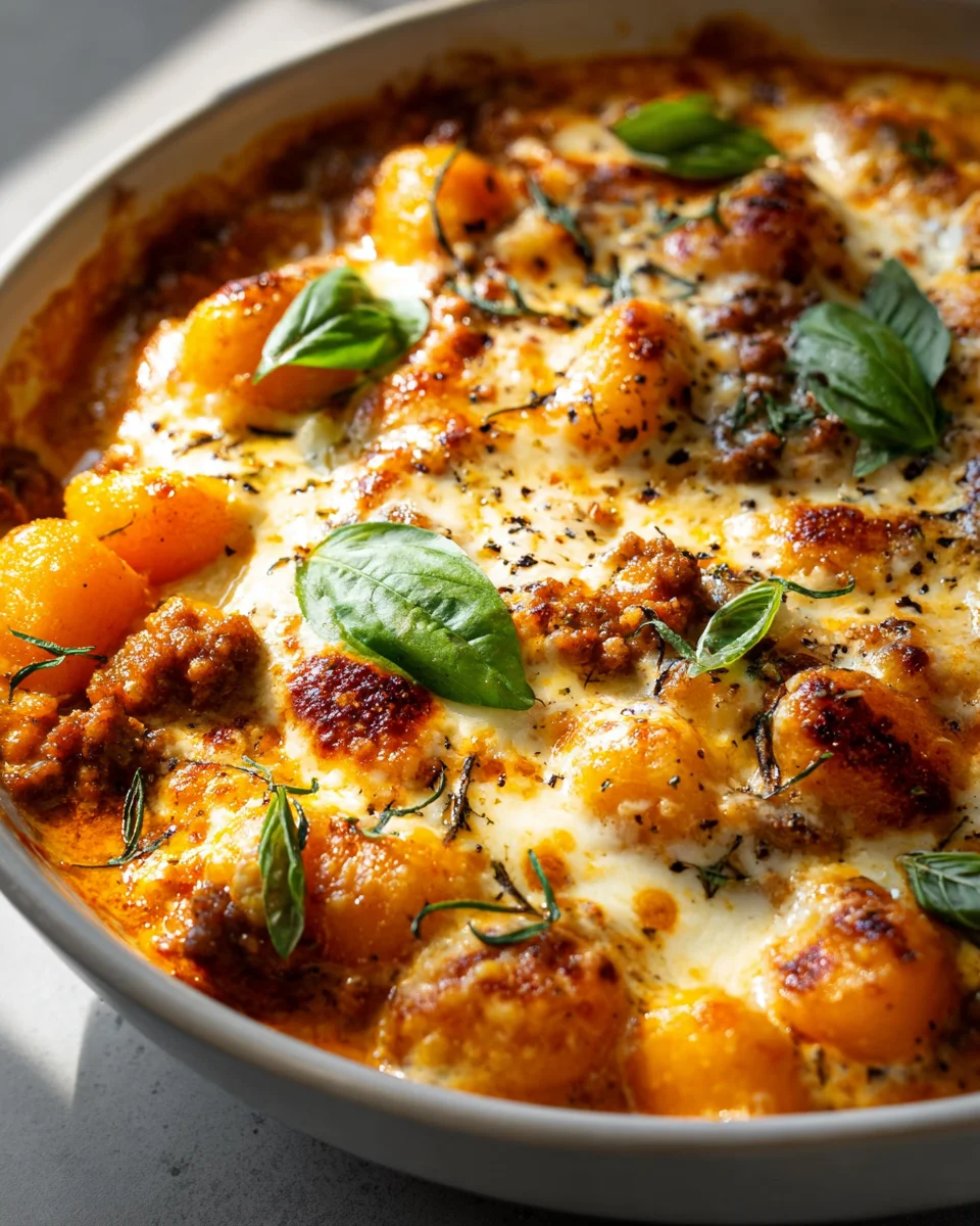 Leckerer Gnocchi Auflauf mit Hackfleisch und Kürbis genießen!