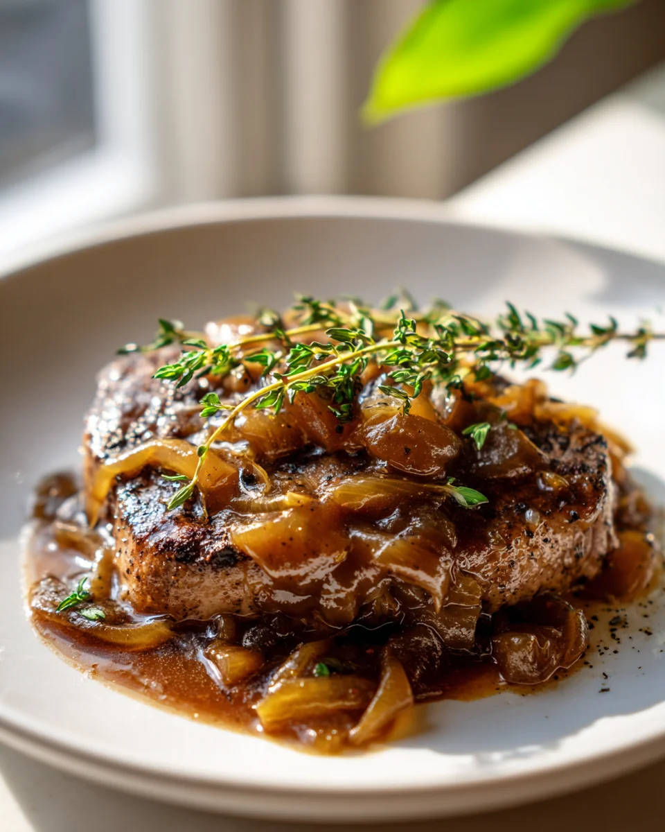 Französische Zwiebel-Rinderkoteletts & karamellisierte Zwiebelsoße