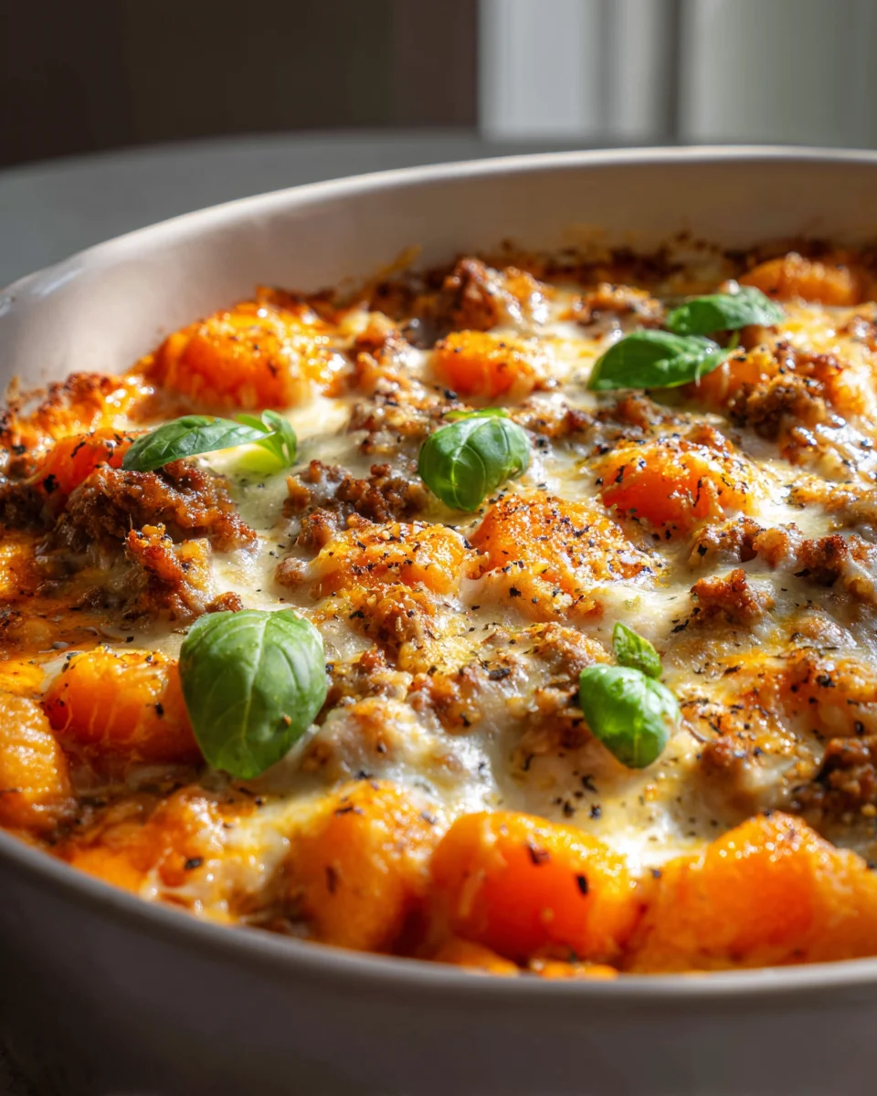 Leckerer Gnocchi Auflauf mit Hackfleisch und Kürbis genießen!