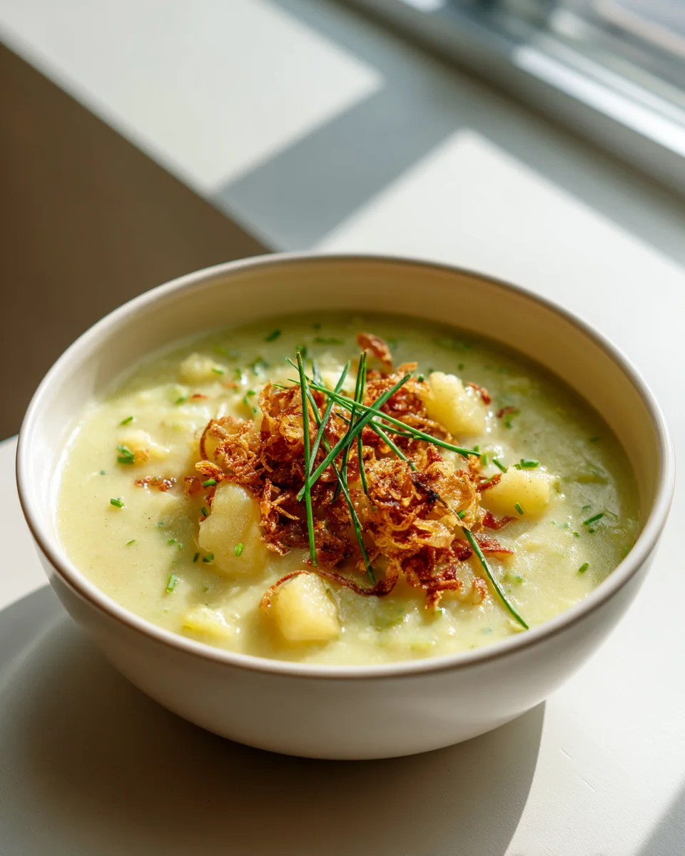 Cremige Kartoffel Lauch Suppe mit Knusperschalotten: Ein Genuss!