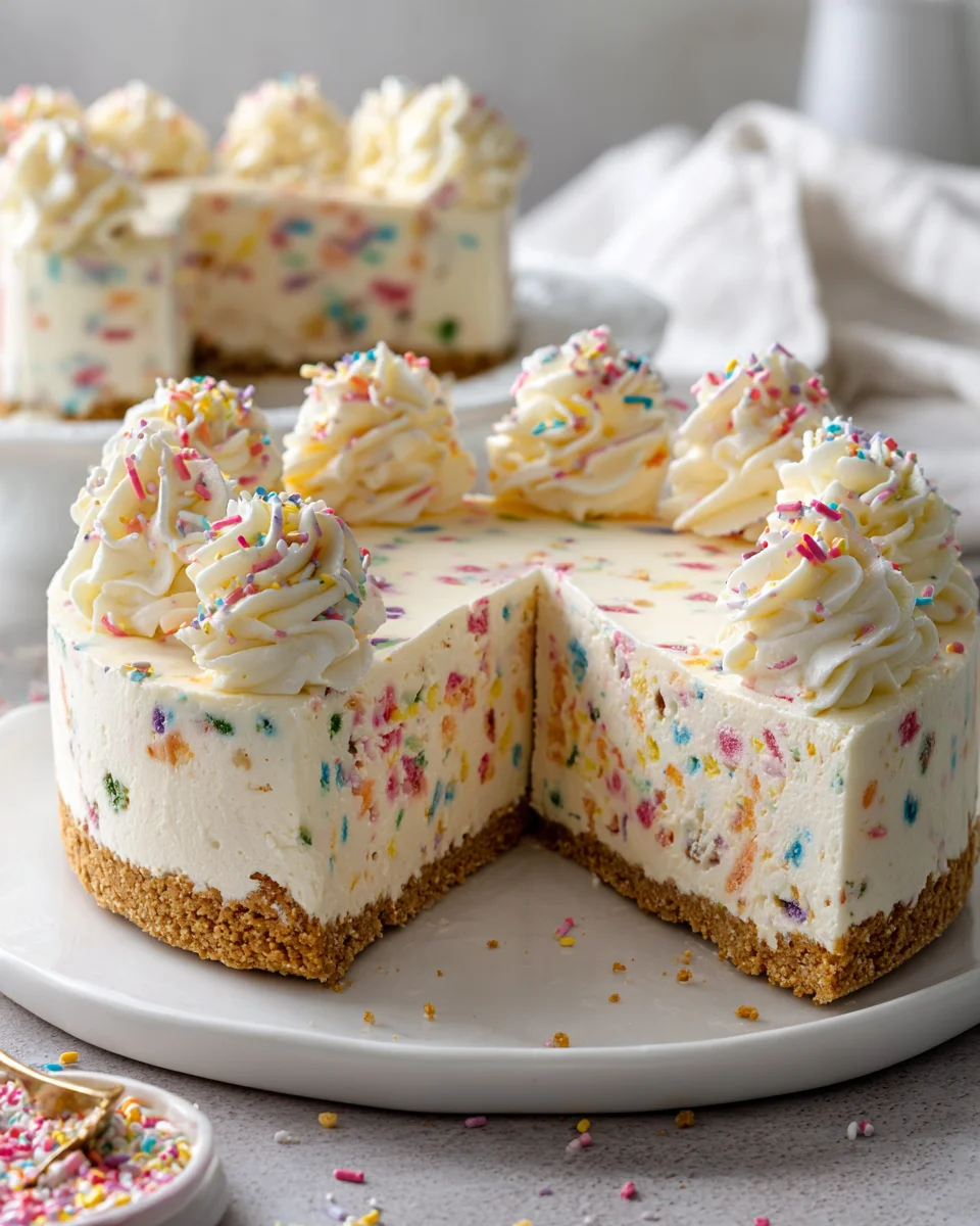 Funfetti Geburtstagskäsekuchen – No Bake, aus dem Kühlschrank!