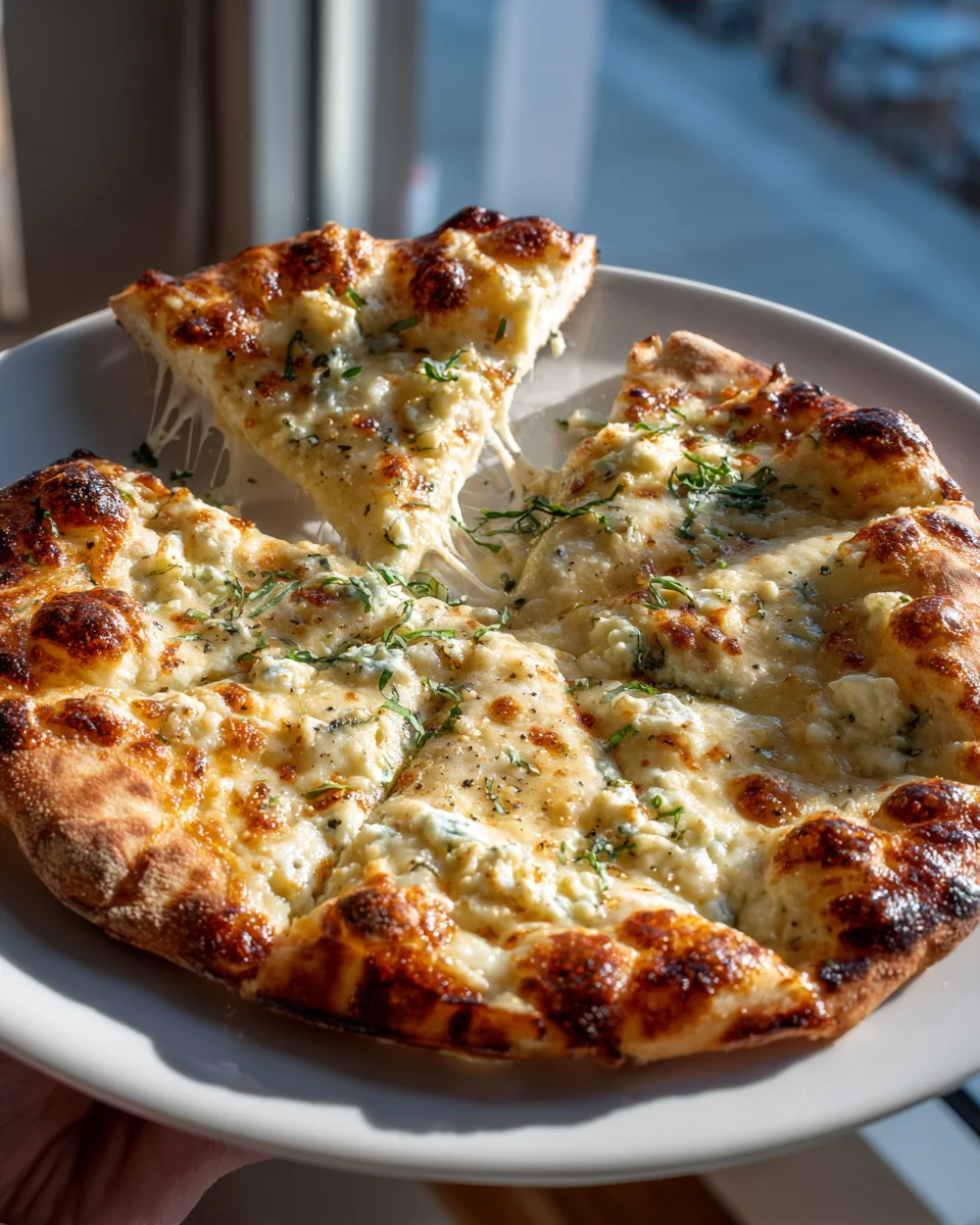 Vier Käse Pizza Traum: Mozzarella, Parmesan, Gorgonzola, Fontina