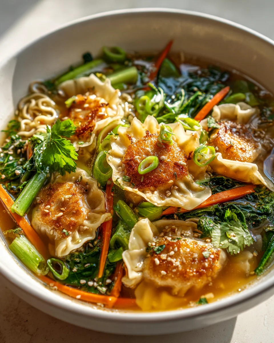 Herzhafte Gyoza Suppe mit Gemüse & Nudeln – Schnell & Lecker