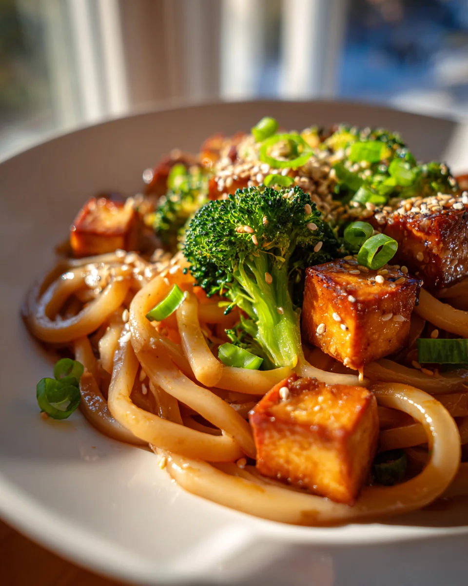 Köstliches Sesam Tofu & Broccoli Udon Nudeln Rezept